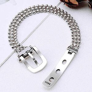 Sterling Silver Buckle Beaded Chain Bracelet